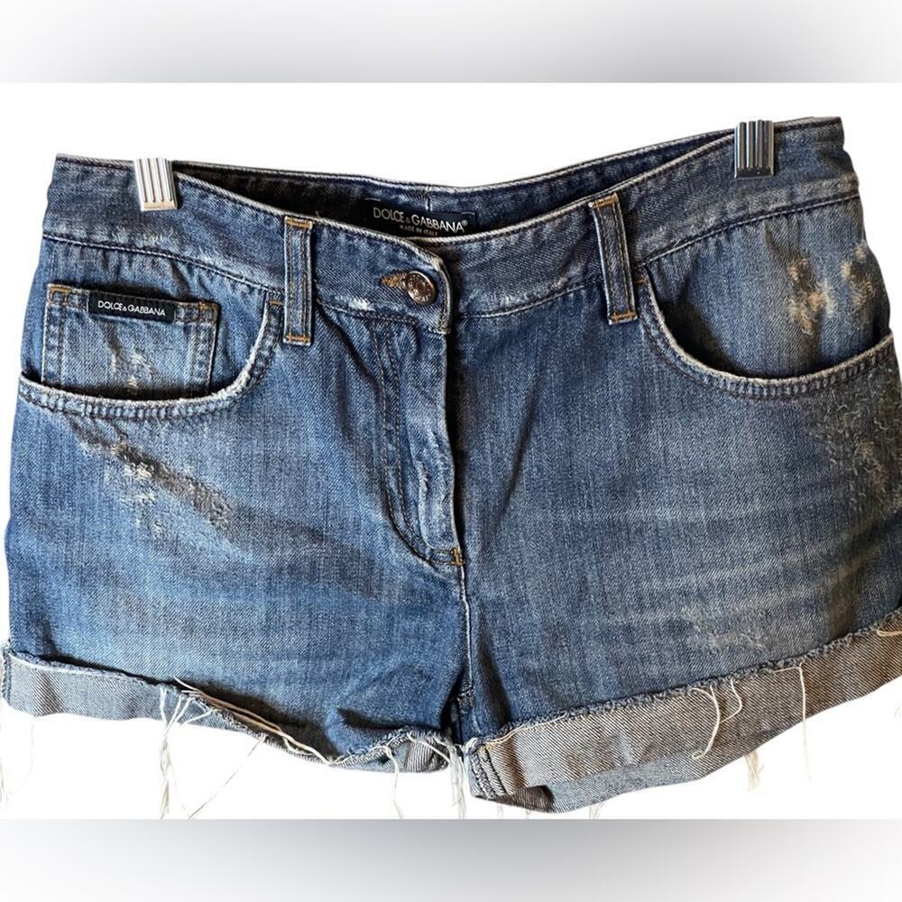 D & G Denim Jeans Short Shorts, Designer, Luxe, Distressed, EU 40, US 12 - Picture 2 of 8